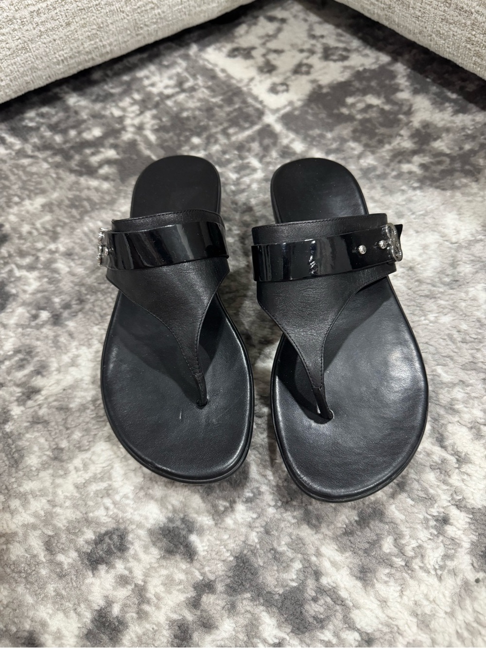 Cole Haan Black Patent Leather Thong Sandals